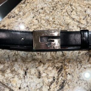 Vintage Gucci G Reversible Brown Black Leather Belt 34 1/2”